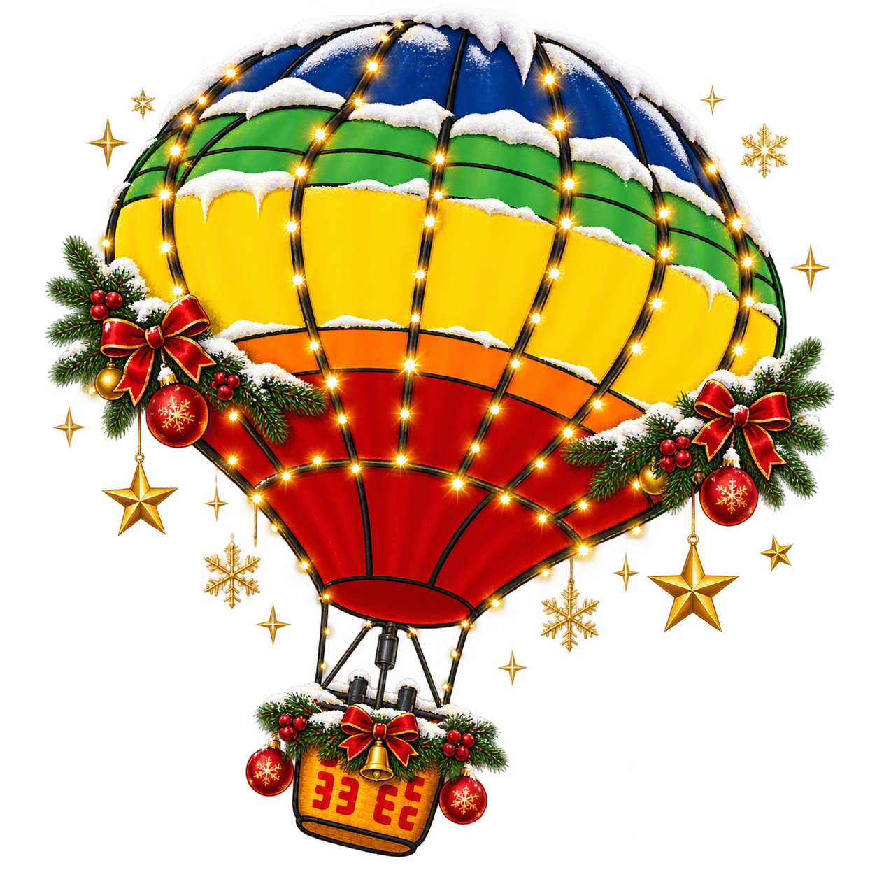 Weihnachtlich geschmückter Heißluftballon